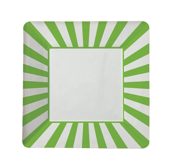 9" Lime Green Stripe Square Paper Plates