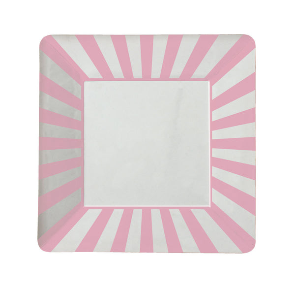 9" Pink Stripe Square Paper Plates